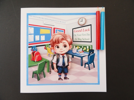 Boy first day at school by Valerie Spowart