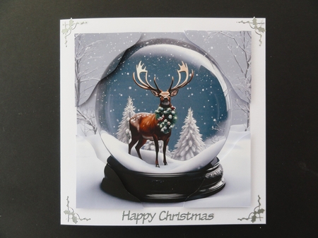 Stunning Christmas Globe Stag 7x7 card kit. Matching Box, Gift Bauble,Tag. by Valerie Spowart