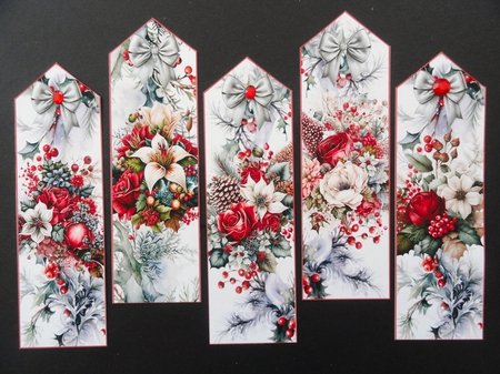 Set of 5 Christmas Bouquet Bookmarks by Valerie Spowart