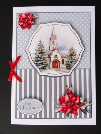 A5 Winter Church Scene 34 Card Front, Topper and Floral Decoupage  by Valerie Spowart