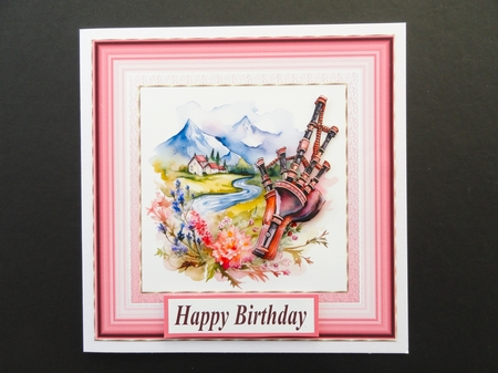 Floral bagpipes card front 1 by Valerie Spowart