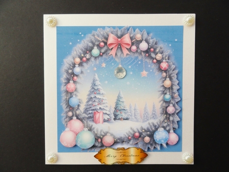 Christmas Tree Scene Inside A Wreath 7x7 Card Kit. Matching Box, Gift Bauble,Tag by Valerie Spowart