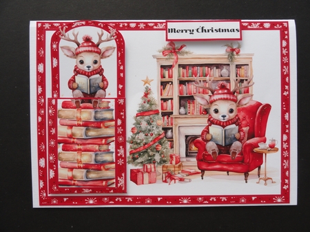 Reindeer Reading in an Armchair Bookmark Card by Valerie Spowart