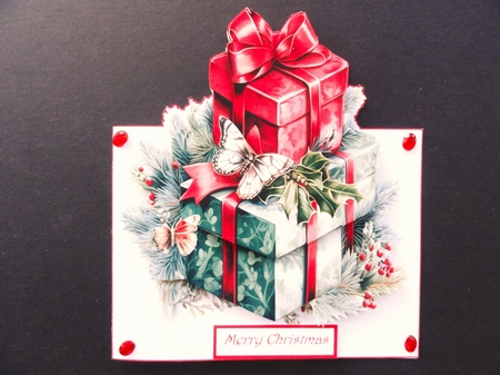 Gifts and holly shaped card,  by Valerie Spowart