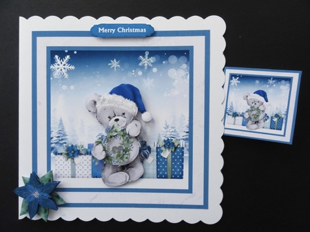 Christmas Teddy Decoupage Card Mini Kit 7x7 by Valerie Spowart