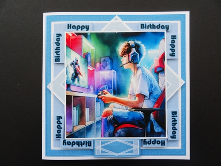8 x 8 gamer quick card front (Blue). by Valerie Spowart