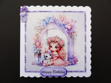 My Unicorn 2 - 6x6 inch card front with decoupage and numbers by Valerie Spowart