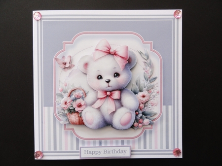 8x8 Beautiful White & Pink Teddy Mini Kit - x5 A4 Sheets Pyramage & x2 Decoupage Layers by Valerie Spowart