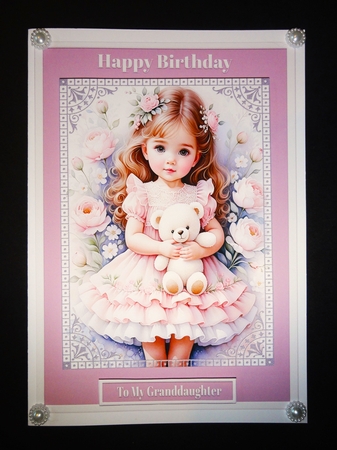 A5 Little Girl With Teddy In Pink by Valerie Spowart
