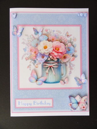 Butterflies and flowers in a vase greeting card by Valerie Spowart