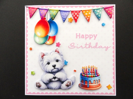 Card Topper - Westie Dog Birthday Card by Valerie Spowart