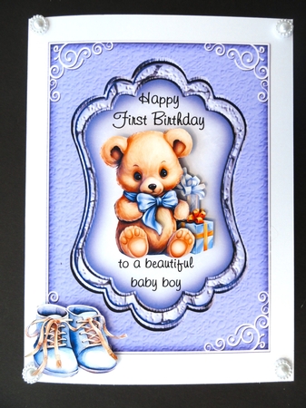 First Birthday 2 - 7x5 inch card front with decoupage   by Valerie Spowart
