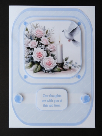 A5 Dove & roses quick card front (Blue). by Valerie Spowart