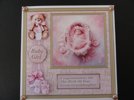 Framed new baby girl card front D by Valerie Spowart