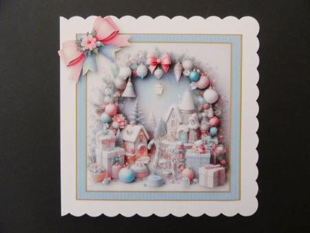 Pastel Christmas Scenes Two Square Quick Cards and Bows by Valerie Spowart