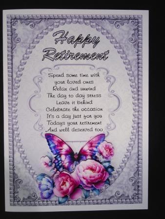 Happy Retirement 2 - A5 inch card front with decoupage   by Valerie Spowart