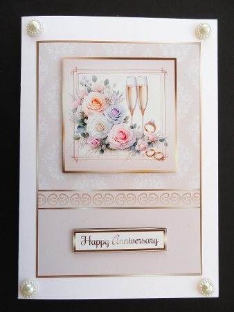 Pastel Roses & Champagne Wedding/Anniversary Card Front 1 by Valerie Spowart