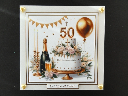 golden wedding cake card front by Valerie Spowart