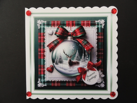 snowscene stag bauble 2 by Valerie Spowart