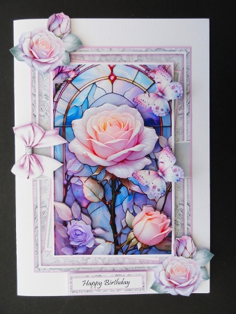 cup1387979_58488 - Stained Glass Rose Window 2  With Set Of 3 Toppers