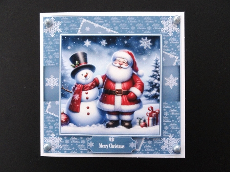 8 x 8 Santa & his snowman quick card front. by Valerie Spowart