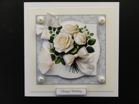 Pink & White Rose Bouquet Decoupage by Valerie Spowart