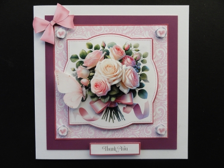 Pink & White Rose Bouquet Decoupage by Valerie Spowart