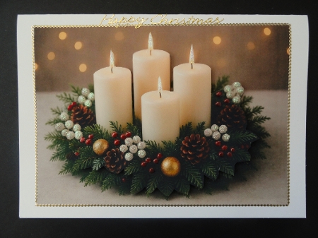 Beautiful Christmas Candles Wreath A4 Landscape. by Valerie Spowart