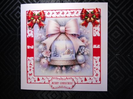 Elegant Christmas Bell Card Topper with Festive Bows & Sentiment Tags by Valerie Spowart