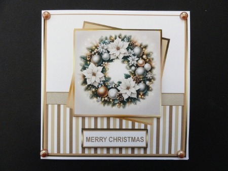 Gold Christmas Wreath Card Front by Valerie Spowart