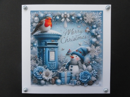 Robin Delivers Cheer As Snowman Reads Letters Beneath Winter Garland. 9 Piece 7x7 Complete Kit by Valerie Spowart