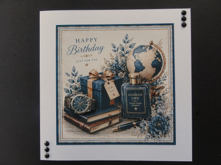 Elegant Birthday Card Kit – Navy & Gold Globe, Gift Box & Floral Accents – Luxury Printable by Valerie Spowart