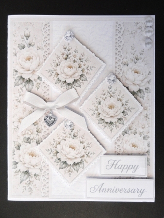 Cream Rose Anniversary Topper – Elegant White Floral Diamond Card Front by Valerie Spowart