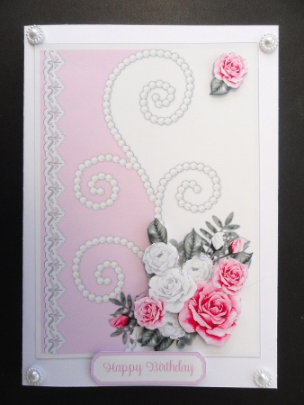 Pink Roses, Swirls & Lace 5 x 7 Card by Valerie Spowart