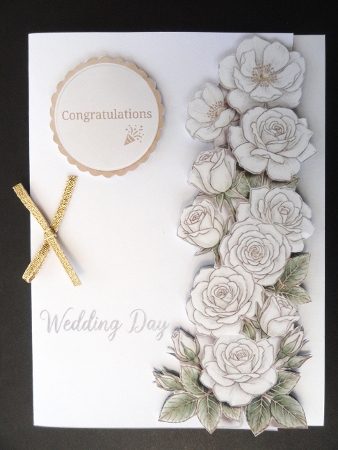 White Rose Wedding Card Front – Elegant Wedding Day Topper by Valerie Spowart
