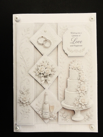 Elegant Wedding Cake & Diamond Panels – Luxury Love & Happiness Card Front by Valerie Spowart