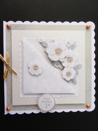 Elegant Neutral Floral Card Front – Layered 3D Cream & Beige Flowers by Valerie Spowart