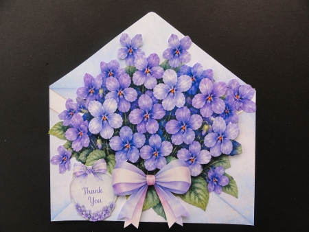 Violet Bouquet in Envelope – Mothers Day Floral Card Front by Valerie Spowart