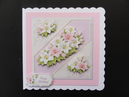 Pink & White Lily Floral Card Front – Elegant Lavender Printable with Sentiment Tags by Valerie Spowart
