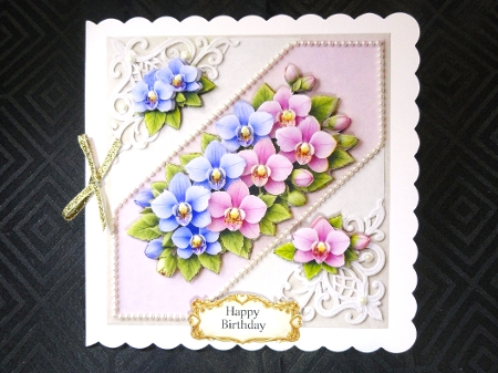 Pink & Blue Floral Diagonal Card Front – Elegant Flower Printable with Sentiment Labels by Valerie Spowart