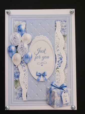 Blue Balloons & Gift Just for You Card Topper by Valerie Spowart