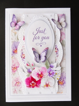 Purple Orchid & Butterfly Just for You Card Topper by Valerie Spowart