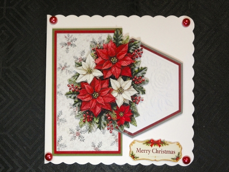 Traditional Poinsettia Christmas Card Topper with Holly Accents by Valerie Spowart