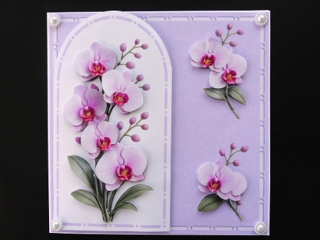 Elegant 7x7 Pink & White Orchid Card Front – Just for You Design by Valerie Spowart
