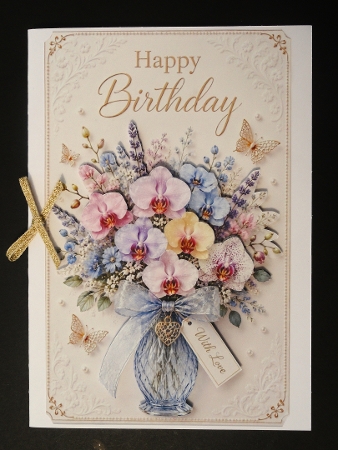 Pastel Floral Vase Happy Birthday Card Topper by Valerie Spowart