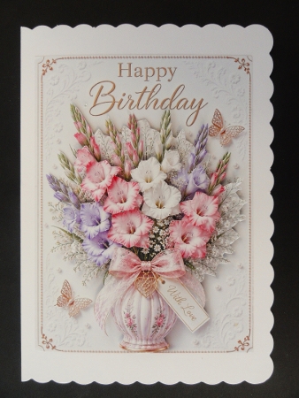 Gladiolus Floral Vase Happy Birthday Card Topper by Valerie Spowart