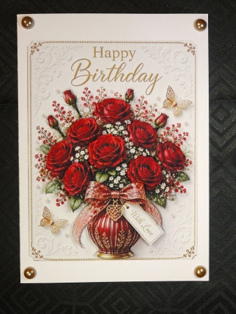 Red Rose Vase Happy Birthday Card Topper by Valerie Spowart