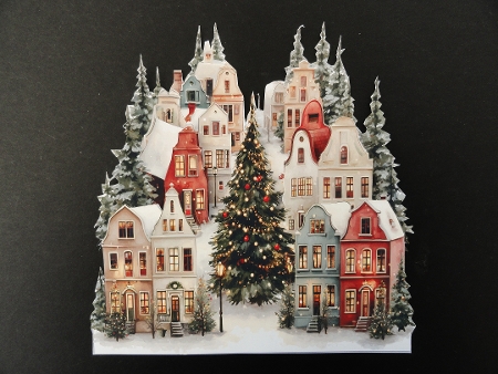 No 5 Christmas Village 7 x 7 Shaped Card by Valerie Spowart