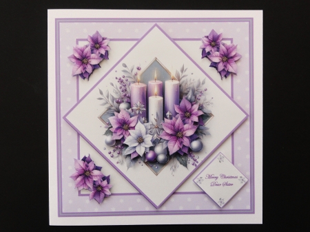 8 x 8 Purple candles & poinsettia quick card front. by Valerie Spowart