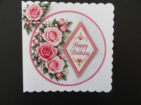 Pink Rose 7x7 Birthday Card Kit with Floral Layers & Elegant Diamond Sentiments by Valerie Spowart